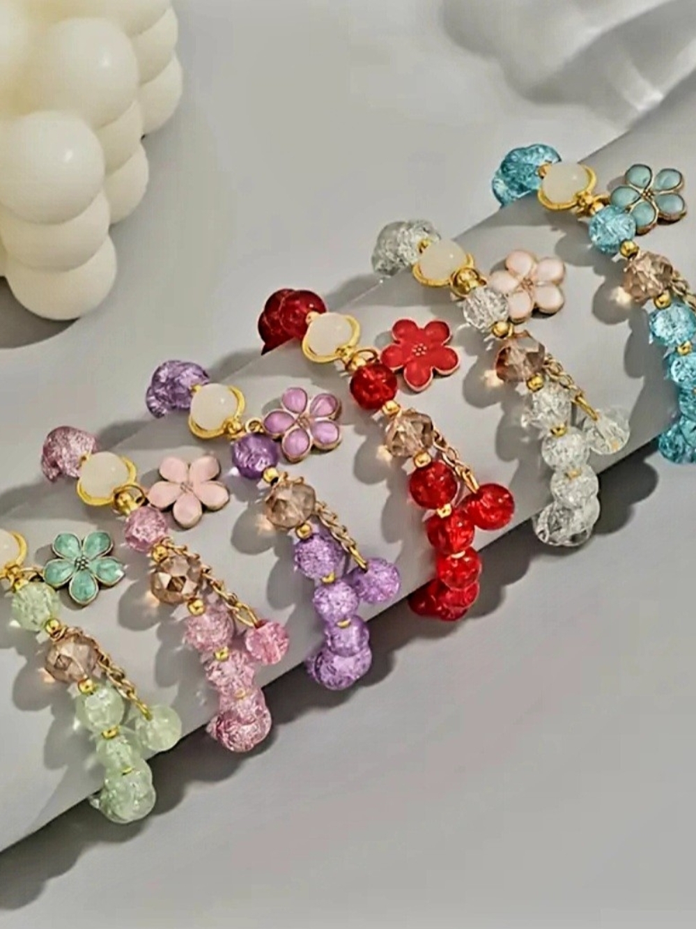 Glass Beaded Bracelets. Assorted Pastel Colors Set Of Six - Picture 3 of 3
